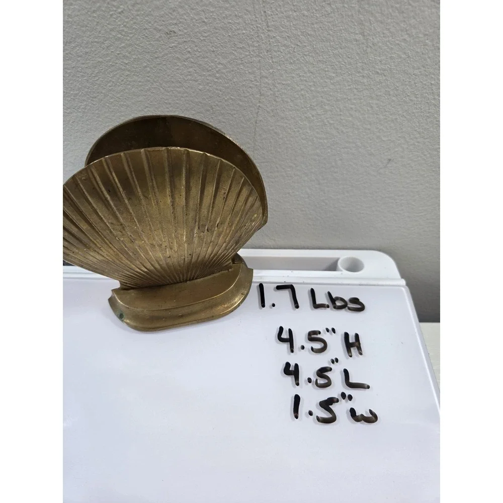 Vintage Brass Clam Sea Shell Beach Ocean Nautical Decor Bookends
